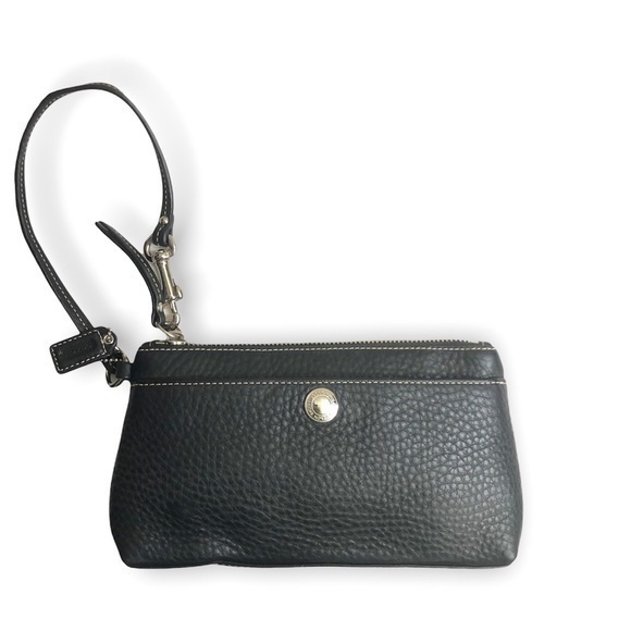 Coach black pebbles leather wristlet bag